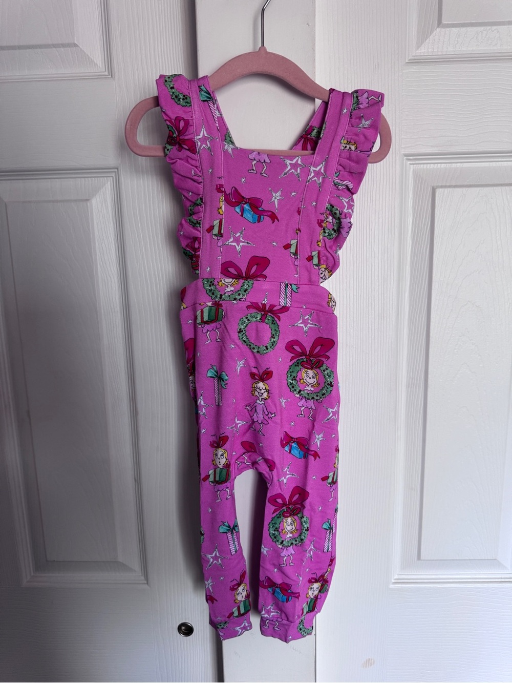 Posh Peanut x Dr. Seuss Cindy Lou Who French Terry Ruffled Overalls 18-24 NWT